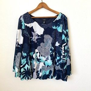 Alfani Blue and Grey Long Sleeved Blouse